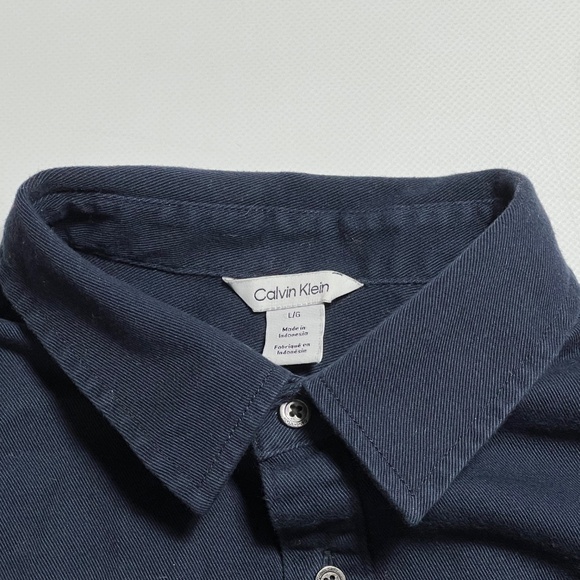 Calvin Klein Navy Blue Button Down Mens Casual Cotton Long Sleeve Shirt Top L - Picture 5 of 16